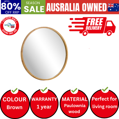 Wall Mirror with Wood Frame 90cm Round