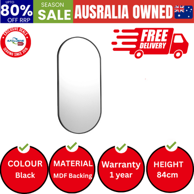 Wall Mirrors Oval Makeup Mirror Bedroom Home Decor Black 84x50cm
