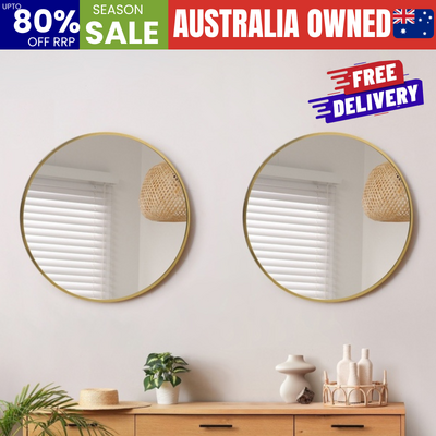 Wall Mirrors Round 50cm Gold Set of 2
