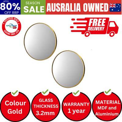 Wall Mirrors Round 70cm Gold Set of 2