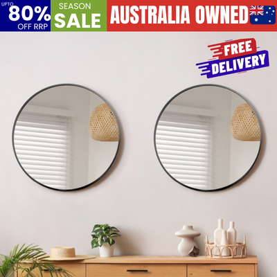 Wall Mirrors Round 80cm Black Set of 2