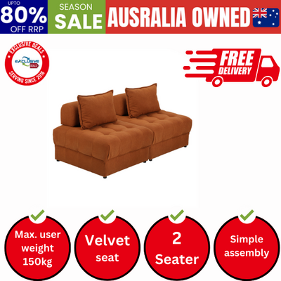 2 Seater Velvet Modular Sofa Lounge Chair with Backrest Brown