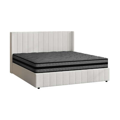 Bed Frame with Mattress Set Queen Size Gas Lift Boucle BILY