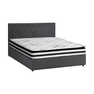 Bed Frame Queen Size Gas Lift Base with Mattress Velvet Grey