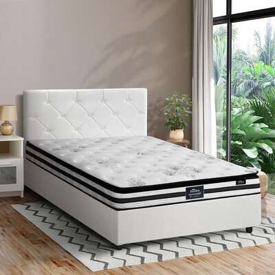 Bed Frame King Single Size with Mattress White Leather