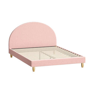 Double Bed Frame With Arched Bedhead Pink Boucle Upholstered Platform