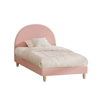 Single Bed Frame With Arched Bedhead Pink Boucle Upholstered Platform