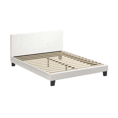 Bed Frame Double Size White Boucle