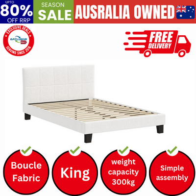 Bed Frame King Size Base White Boucle TOFU