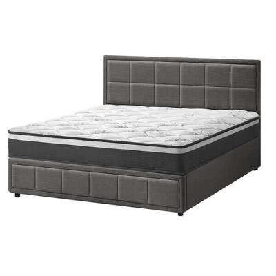 Bed Frame With Mattress Set King Size Gas Lift Grey BOSS