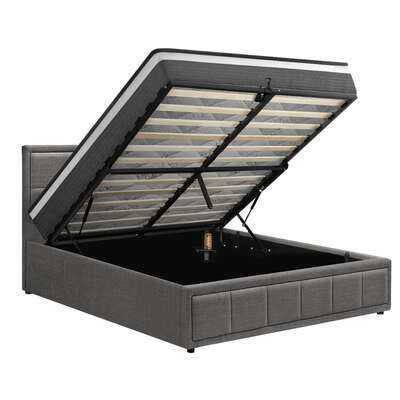 Bed Frame With Mattress Set Queen Size Gas Lift Grey BOSS
