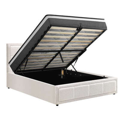 Bed Frame With Mattress Set King Single Gas Lift White BOSS