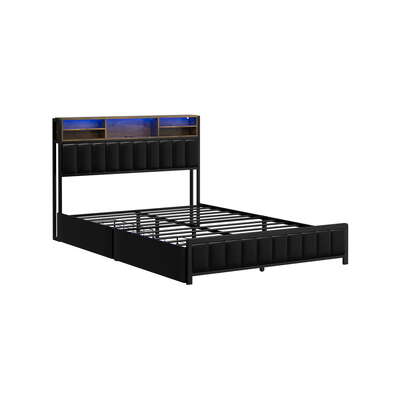 LED Storage Bed Frame Double / Single Size with USB Charge Headboard