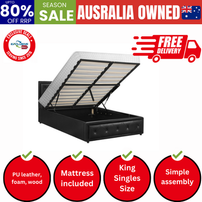 Bed Frame King Single Gas Lift Storage with Mattress ENZO