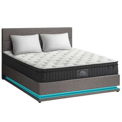 Bed Frame with Mattress Double Size LED Gas Lift Grey LAYZ
