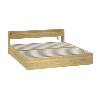 King Wooden Bed Frame With Charging Ports And 2 Drawers Bedroom Furniture