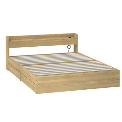 Queen Wooden Bed Frame With Charging Ports And 2 Drawers Bedroom Furniture