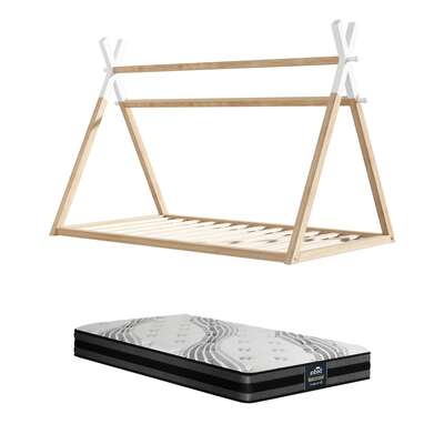 King Single Kids Bed Frame Mattress Set Wooden Teepee House Beds