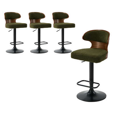 4x Bar Stools Swivel Kitchen Bar Chairs Gas Lift Boucle Green