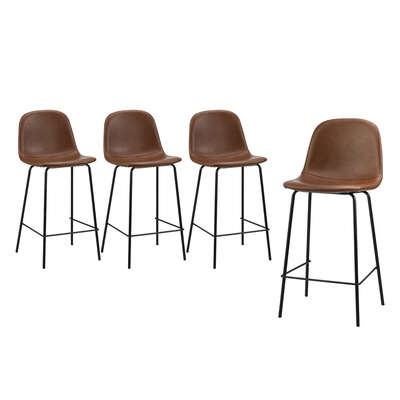 4x Bar Stools Kitchen Dining Chair PU Leather Brown