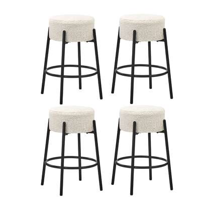 4x Bar Stools Kitchen Round Stool Boucle Fabric White