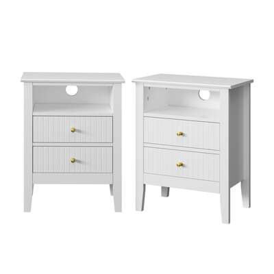 2x Bedside Table Nightstand 2 Drawers Bedroom Cabinet White
