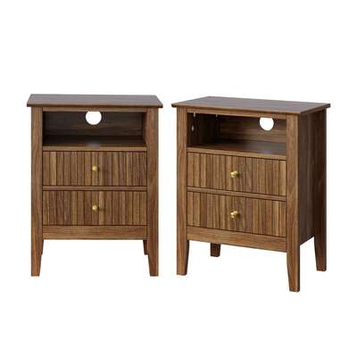 2x Bedside Table Nightstand 2 Drawer Storage Cabinet Walnut