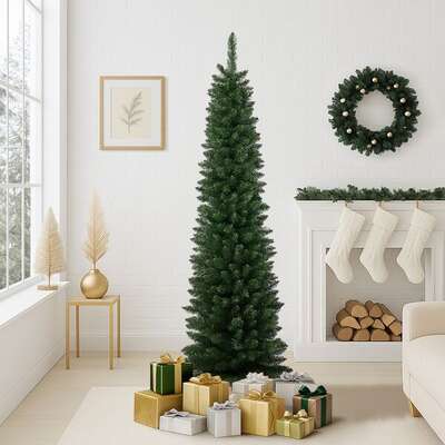 Slim Christmas Tree 1.8M 6FT Green Artificial Xmas Tree for Home Decor
