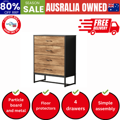 4 Chest of Drawers Tallboy Metal Black