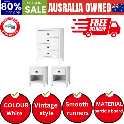4 Chest of Drawers and 2 Bedside Tables Vintage Bedroom Set