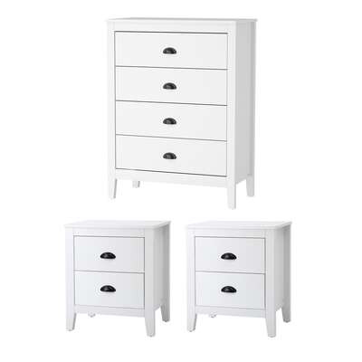 4 Chest of Drawers and 2 Bedside Tables Vintage Bedroom Set White