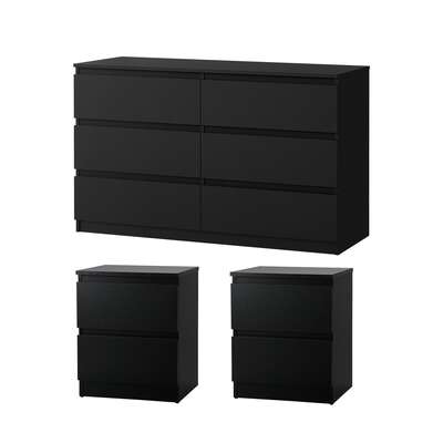 6 Chest of Drawers and 2 Bedside Tables Bedroom Set Black