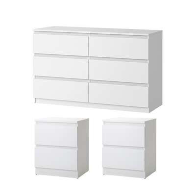 6 Chest of Drawers and 2 Bedside Tables Bedroom Set White