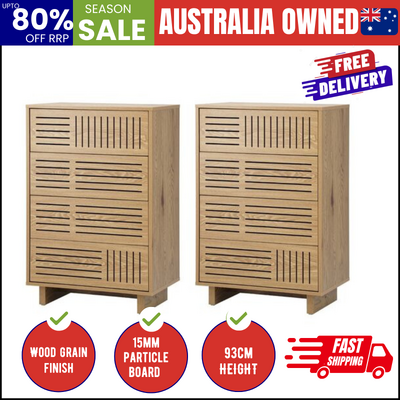 Chest Of Drawers 4 Drawer Storage Cabinet Tallboy Natural Wood 2 Pack