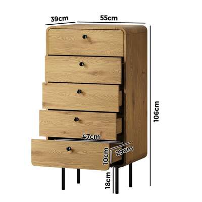 5 Chest of Drawers Dresser Tallboy Wooden Handle Natural