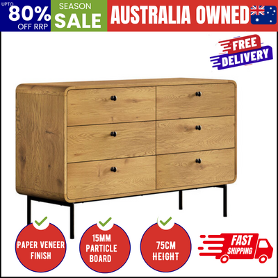 Chest Of Drawers 6 Drawer Tallboy Storage Cabinet Natural Wood Finish