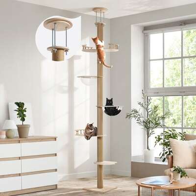 Cat Tree Wood Tower Scratching 300cm Post Floor to Ceiling