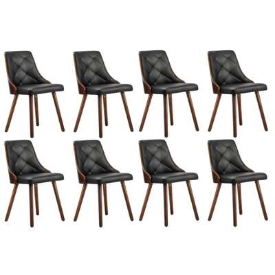 8x Wooden Dining Chairs Black Leather Padded Seat for Kitchen or Dining