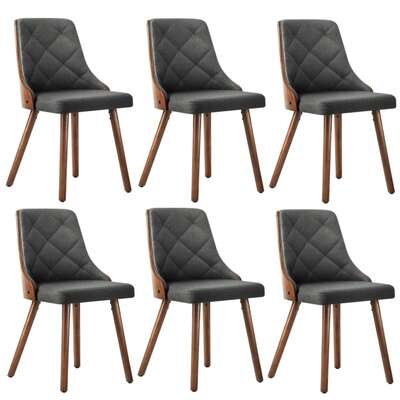 Set of 6 Wooden Dining Chairs with Linen Fabric Padded Seats for Kitchen