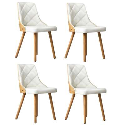 Set of 4 Wooden Dining Chairs with White Leather Padded Seats for Kitchen