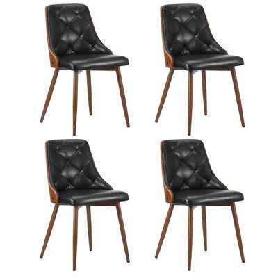 4x Dining Chairs Retro Cafe PU Leather Seat Black Kitchen Restaurant Chairs