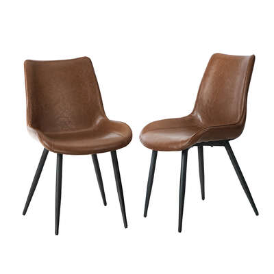 2x Dining Chairs Kitchen Chairs Upholstered PU Leather Brown