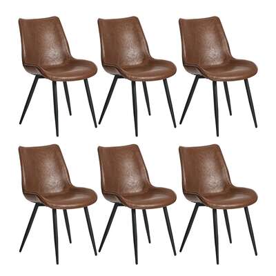 6x Dining Chairs Kitchen Accent Upholstered PU Leather Brown