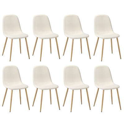 8x Dining Chairs Sherpa White and Wooden