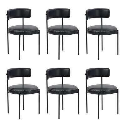 Set of 6 PU Leather Dining Chairs Modern Kitchen Metal Legs - Brown