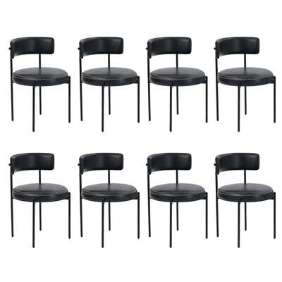 8x Dining Chairs Set Round PU Leather Padded Seat Kitchen Dining Brown