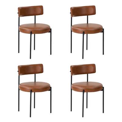 4x Dining Chair Round Leather Black