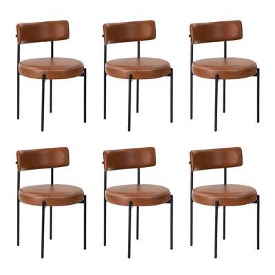 Set of 6 PU Leather Dining Chairs Modern Kitchen Metal Legs - Black