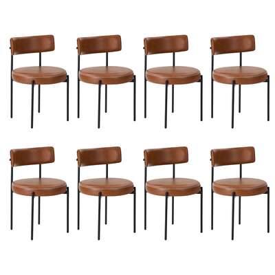 8x Dining Chairs Set Round PU Leather Padded Seat Kitchen Dining Black