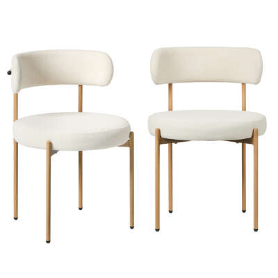 Boucle Dining Chair Kitchen Lounge Set White Natural 51.5x51.5x77cm Metal Wood